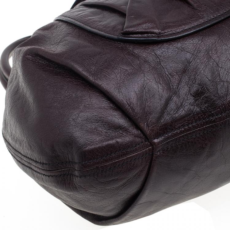 Pre Owned Miu Miu Brown Pleated Flap Hobo