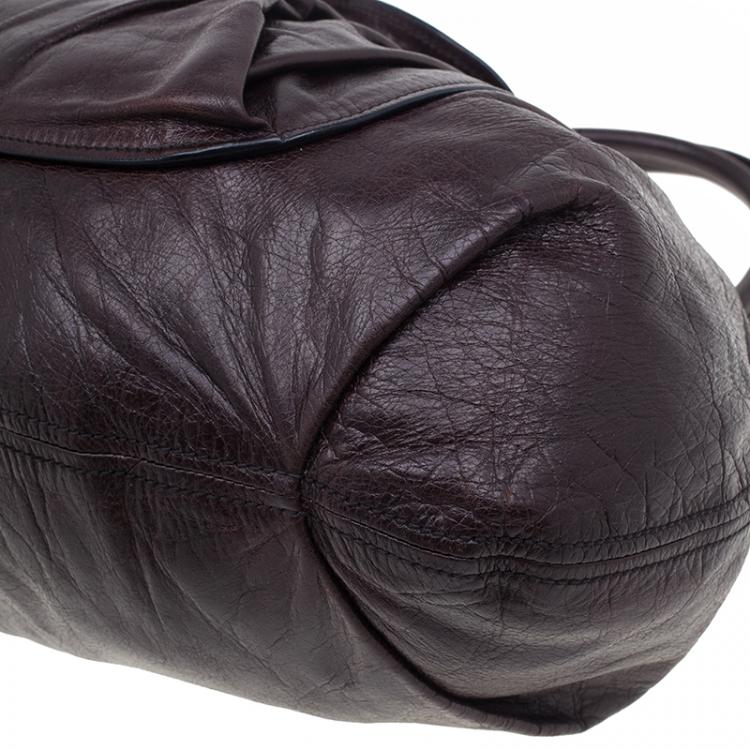 Pre Owned Miu Miu Brown Pleated Flap Hobo