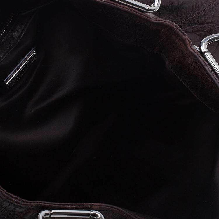 Pre Owned Miu Miu Brown Pleated Flap Hobo