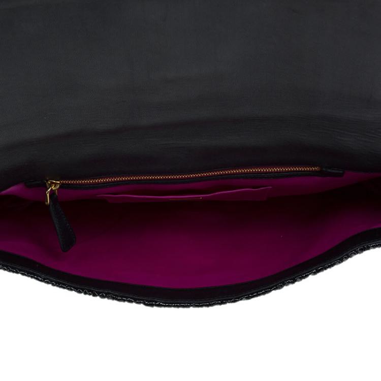 Pre Owned Miu Miu Black Patent Leather Plisse Clutch