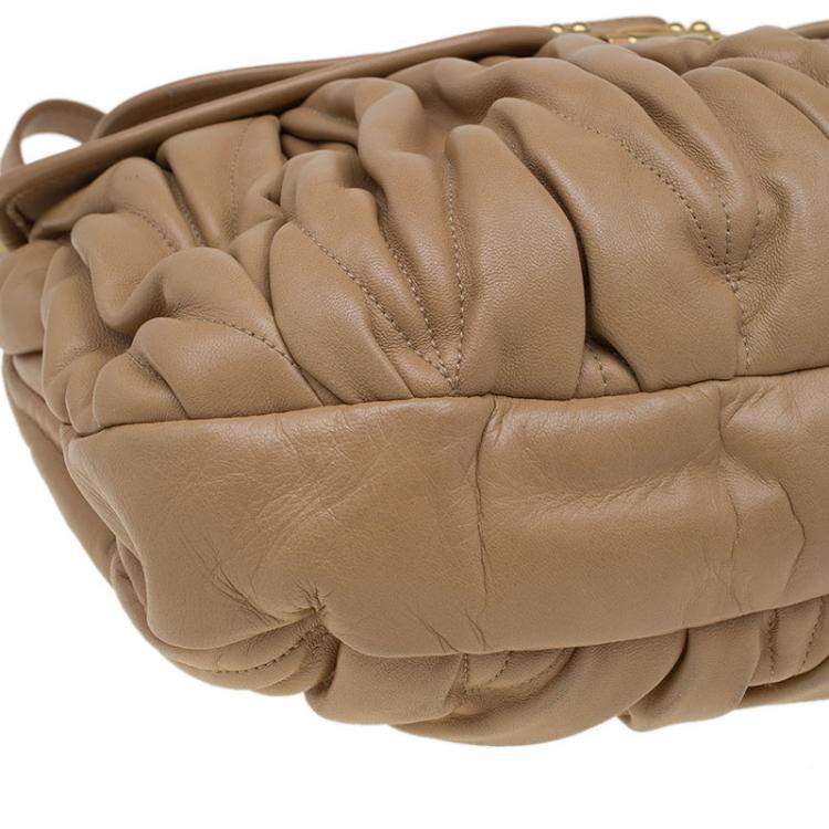 Pre Owned Miu Miu Brown Matelasse Leather Hobo