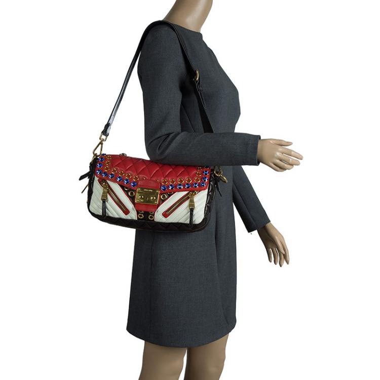 Pre Owned Miu Miu Multicolor Leather Jewel Embellished Biker Shoulder Bag