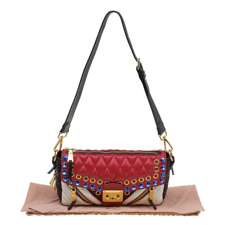Pre Owned Miu Miu Multicolor Leather Jewel Embellished Biker Shoulder Bag