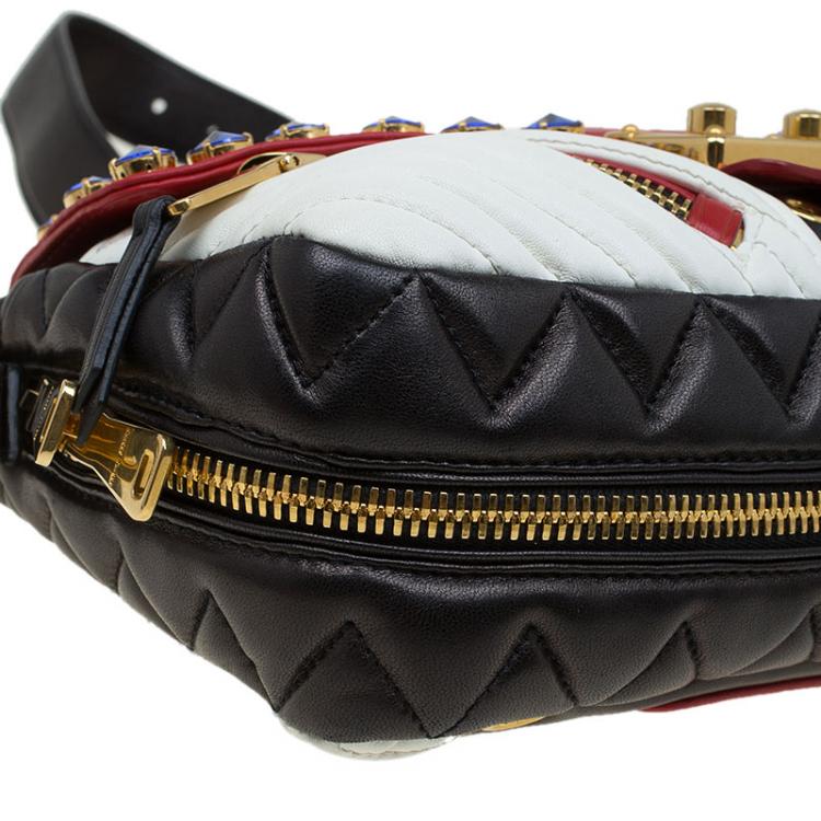 Pre Owned Miu Miu Multicolor Leather Jewel Embellished Biker Shoulder Bag