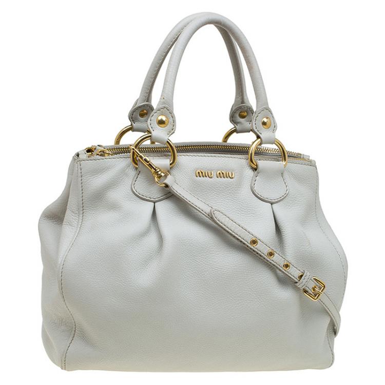 Pre Owned Miu Miu Off White Leather Double Zip Tote