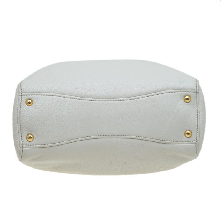 Pre Owned Miu Miu Off White Leather Double Zip Tote