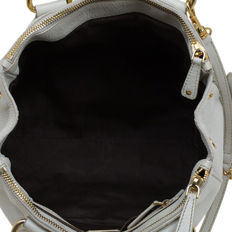 Pre Owned Miu Miu Off White Leather Double Zip Tote