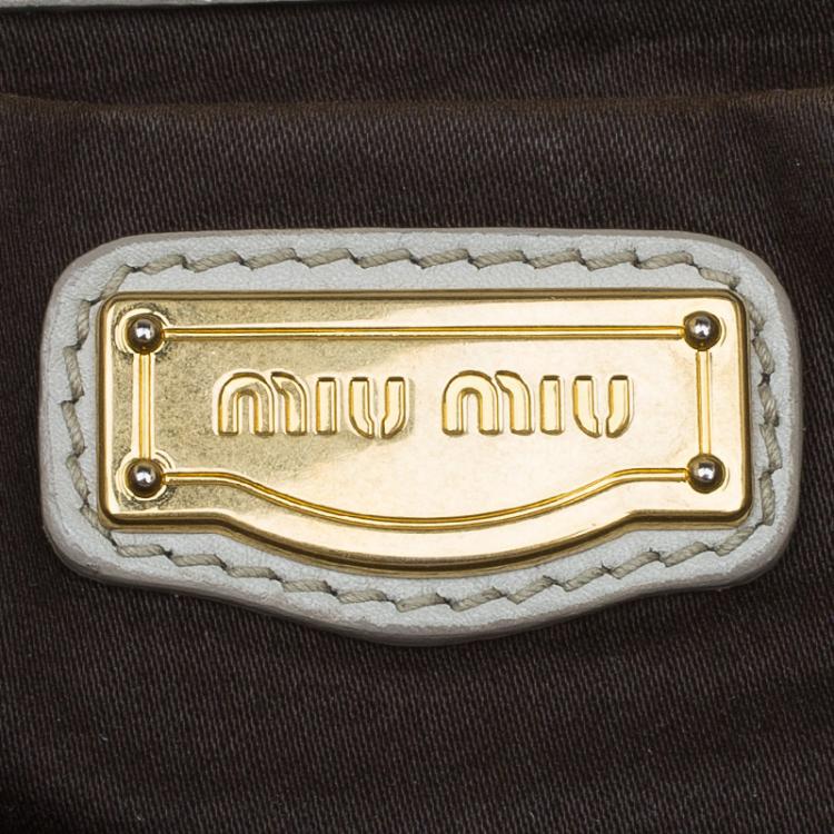 Pre Owned Miu Miu Off White Leather Double Zip Tote