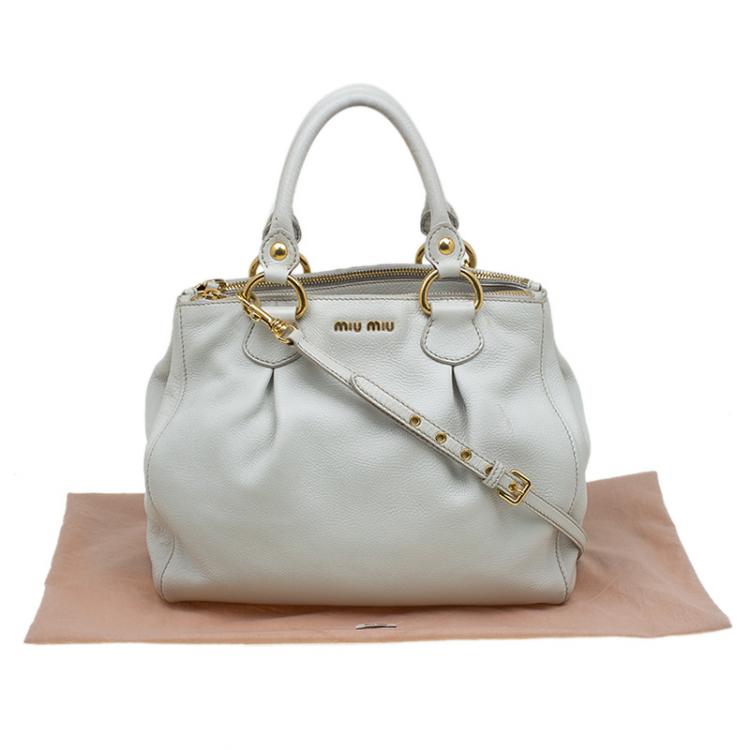 Pre Owned Miu Miu Off White Leather Double Zip Tote