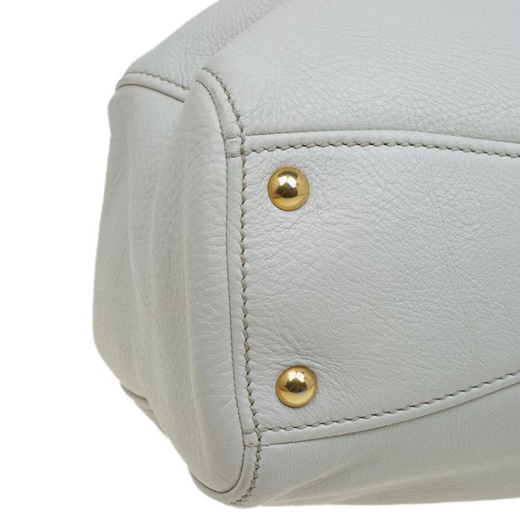 Pre Owned Miu Miu Off White Leather Double Zip Tote
