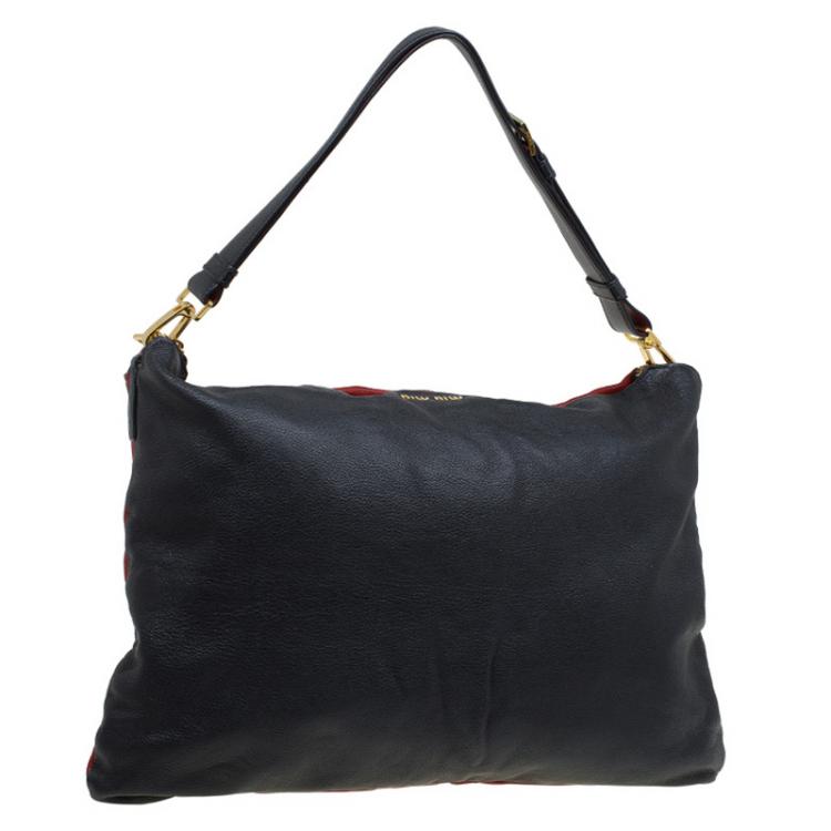 Pre Owned Miu Miu Bi Color Leather Cloud Shoulder Bag