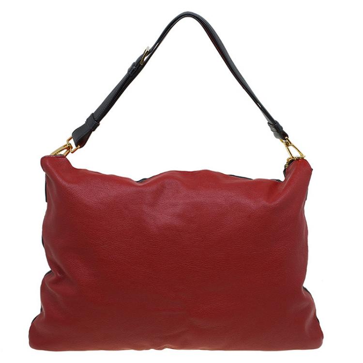 Pre Owned Miu Miu Bi Color Leather Cloud Shoulder Bag