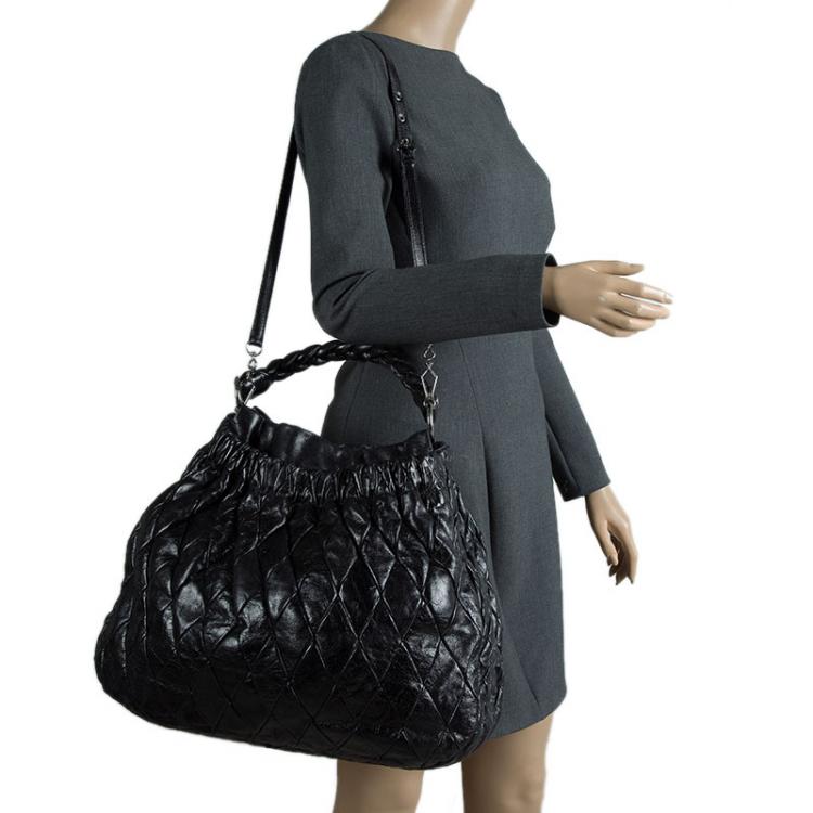 Pre Owned Miu Miu Black Quilted Leather Hobo