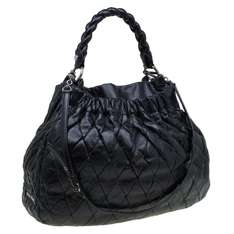 Pre Owned Miu Miu Black Quilted Leather Hobo