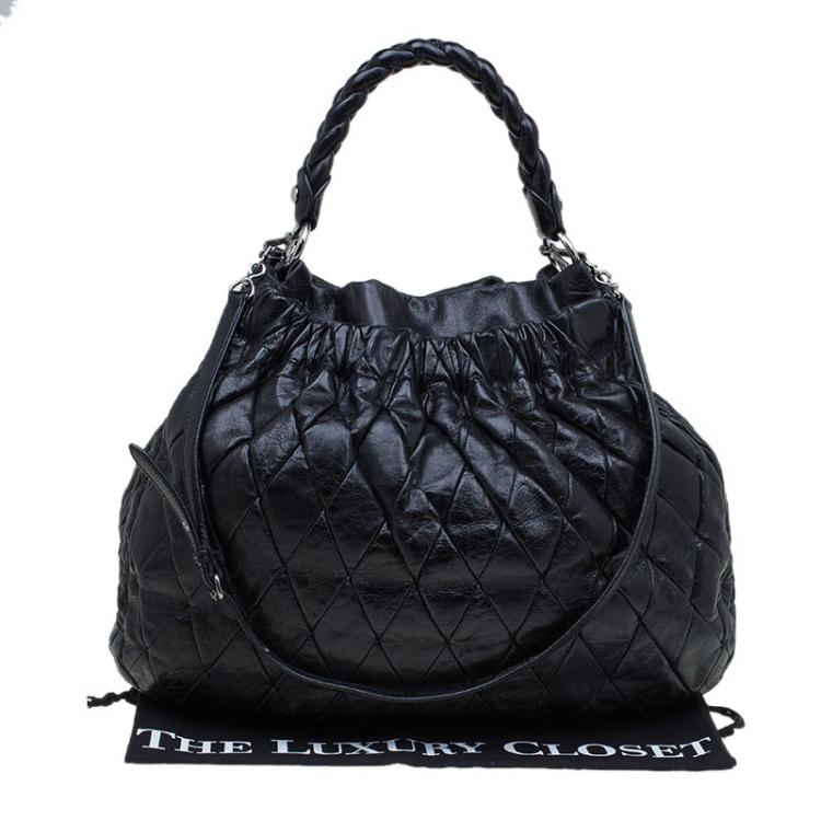 Pre Owned Miu Miu Black Quilted Leather Hobo