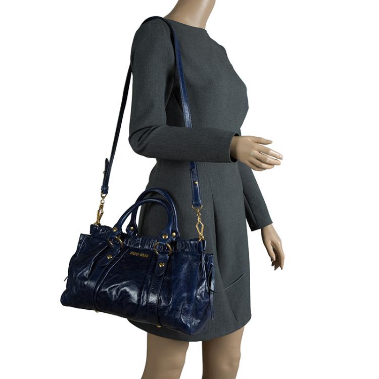Pre Owned Miu Miu Blue Glaze Leather Tote