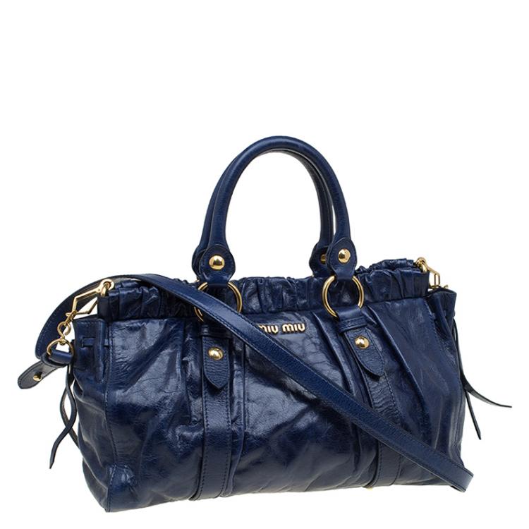 Pre Owned Miu Miu Blue Glaze Leather Tote