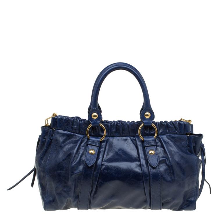 Pre Owned Miu Miu Blue Glaze Leather Tote