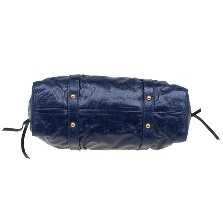 Pre Owned Miu Miu Blue Glaze Leather Tote