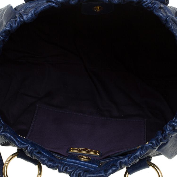 Pre Owned Miu Miu Blue Glaze Leather Tote