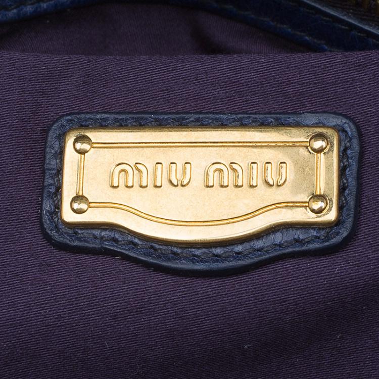 Pre Owned Miu Miu Blue Glaze Leather Tote