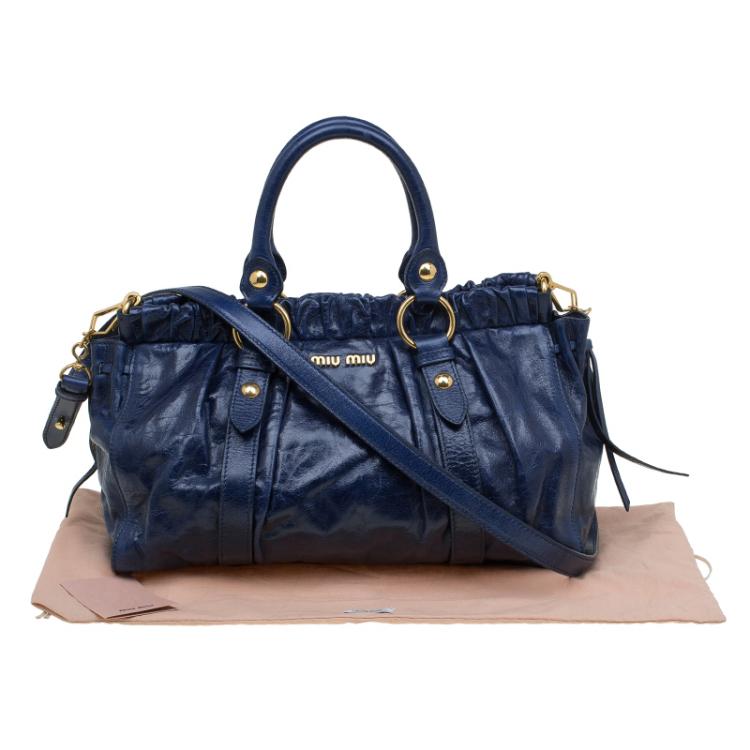Pre Owned Miu Miu Blue Glaze Leather Tote