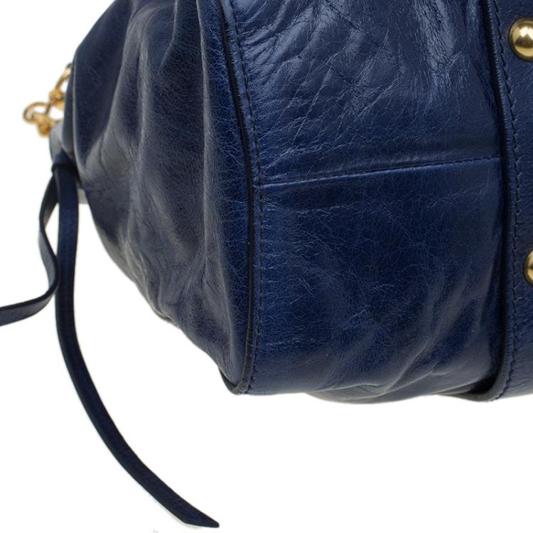 Pre Owned Miu Miu Blue Glaze Leather Tote