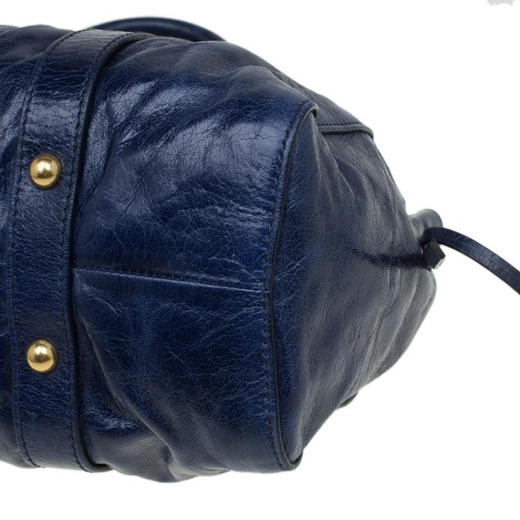 Pre Owned Miu Miu Blue Glaze Leather Tote