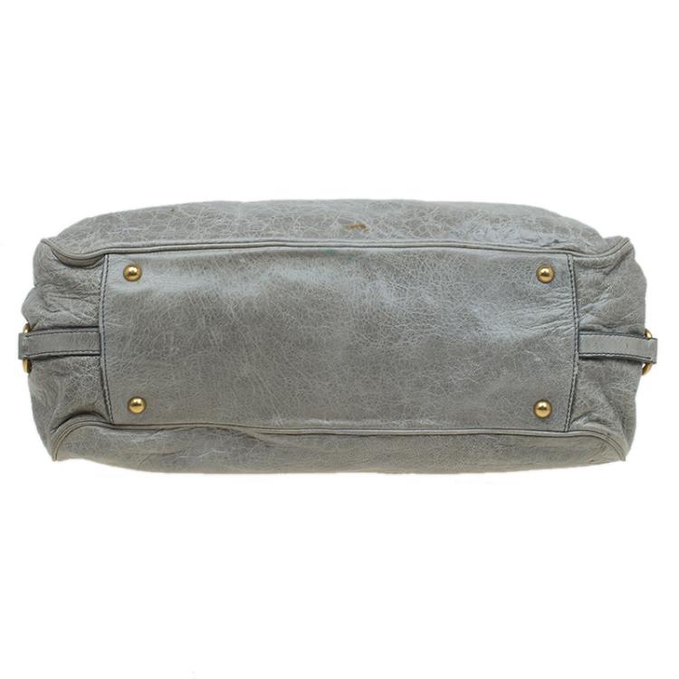 Pre Owned Miu Miu Light Green Leather Lily Distressed Satchel