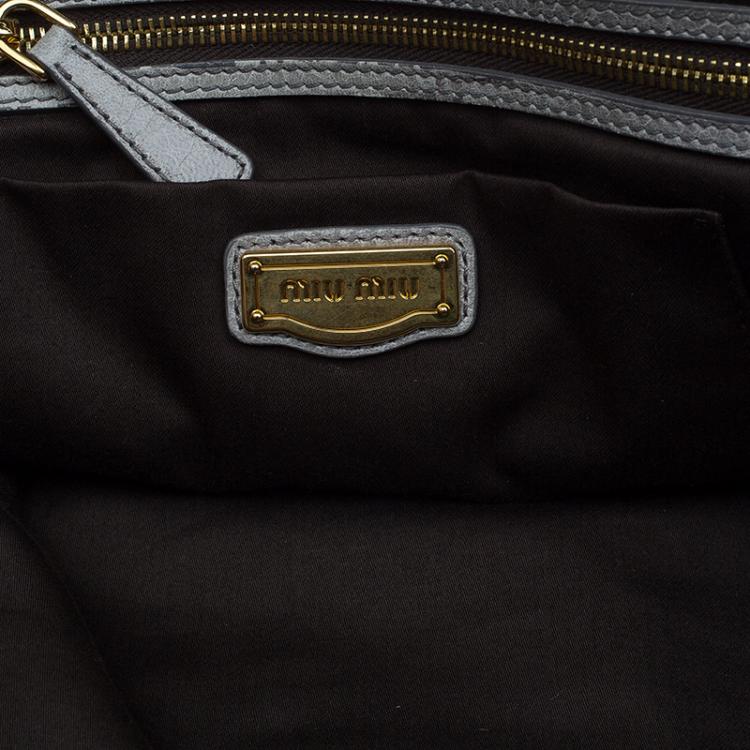 Pre Owned Miu Miu Light Green Leather Lily Distressed Satchel