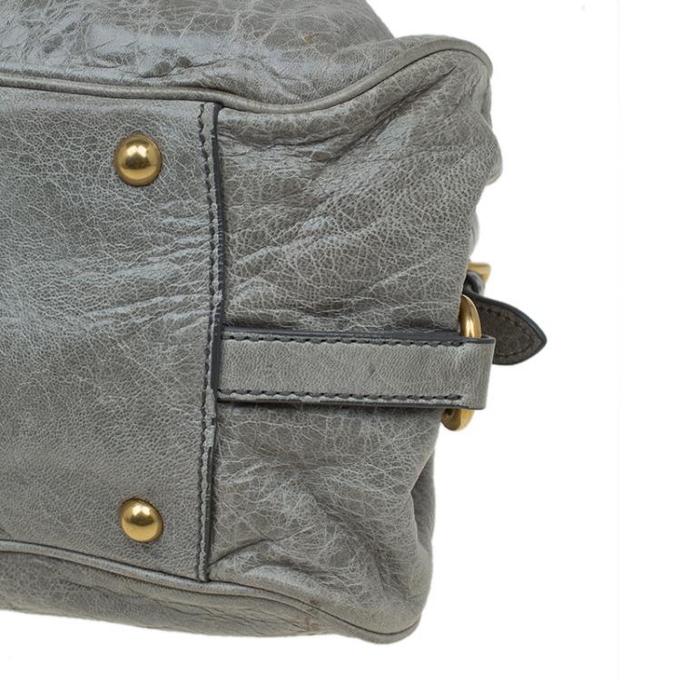 Pre Owned Miu Miu Light Green Leather Lily Distressed Satchel