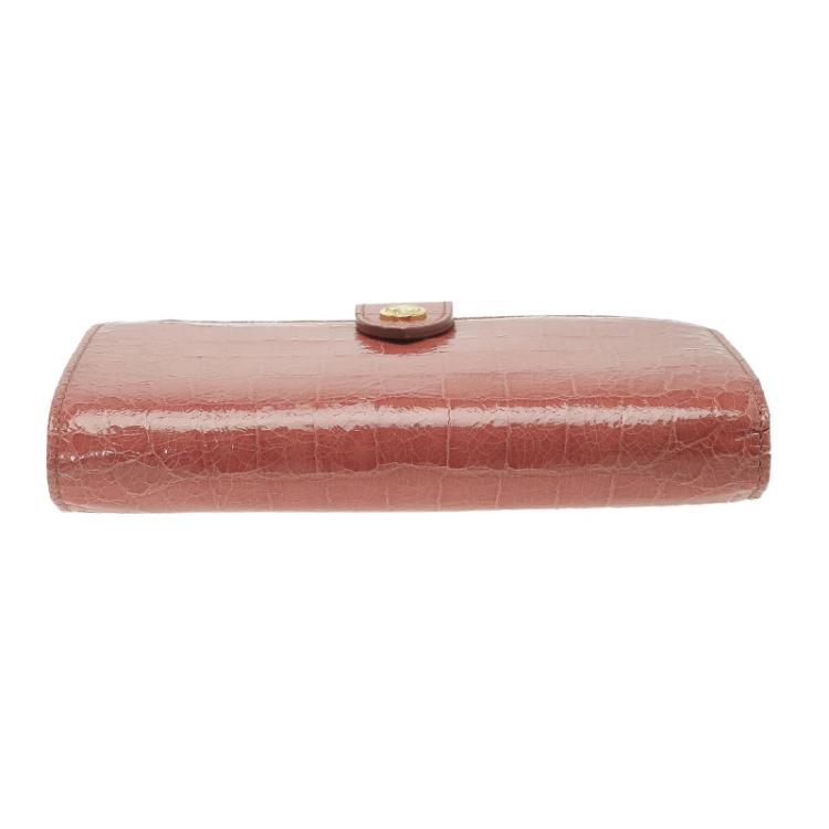 Pre Owned Miu Miu Coral Pink Croc Embossed Leather Long Wallet