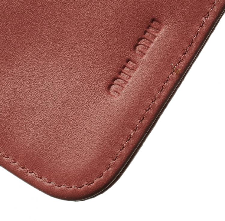 Pre Owned Miu Miu Coral Pink Croc Embossed Leather Long Wallet