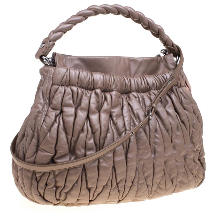 Pre Owned Miu Miu Beige Matelasse Leather Hobo