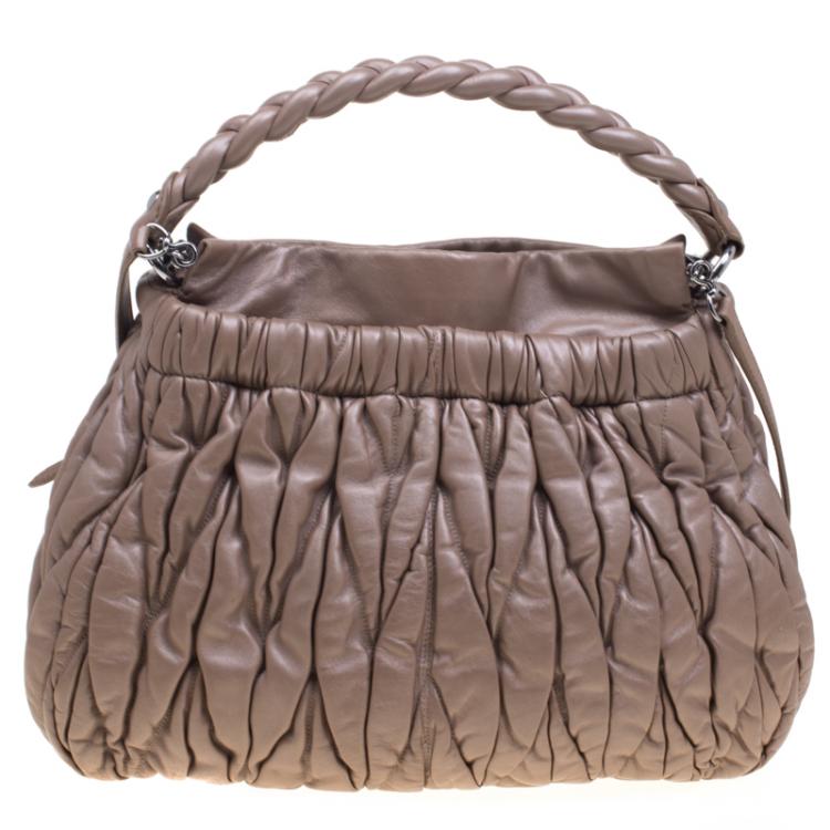 Pre Owned Miu Miu Beige Matelasse Leather Hobo