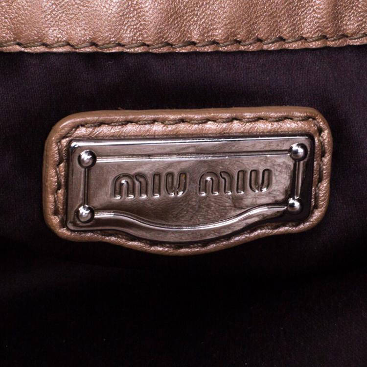 Pre Owned Miu Miu Beige Matelasse Leather Hobo