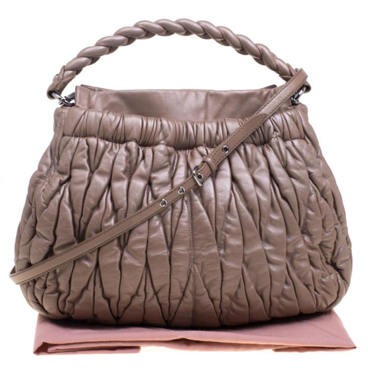 Pre Owned Miu Miu Beige Matelasse Leather Hobo