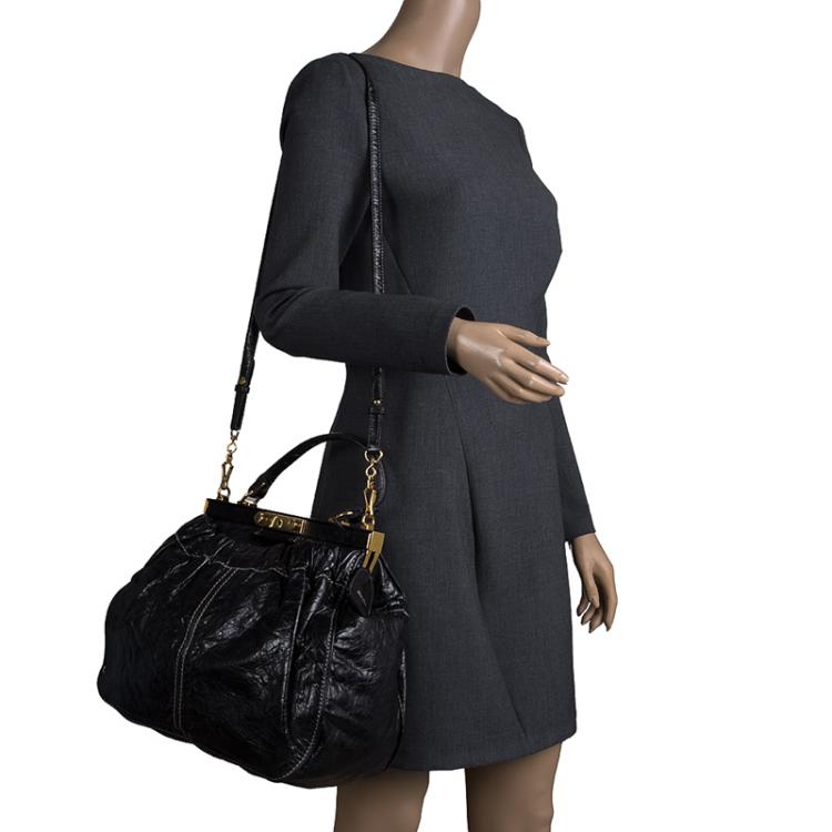 Pre Owned Miu Miu Black Vitello Lux Leather Frame Top Handle Bag