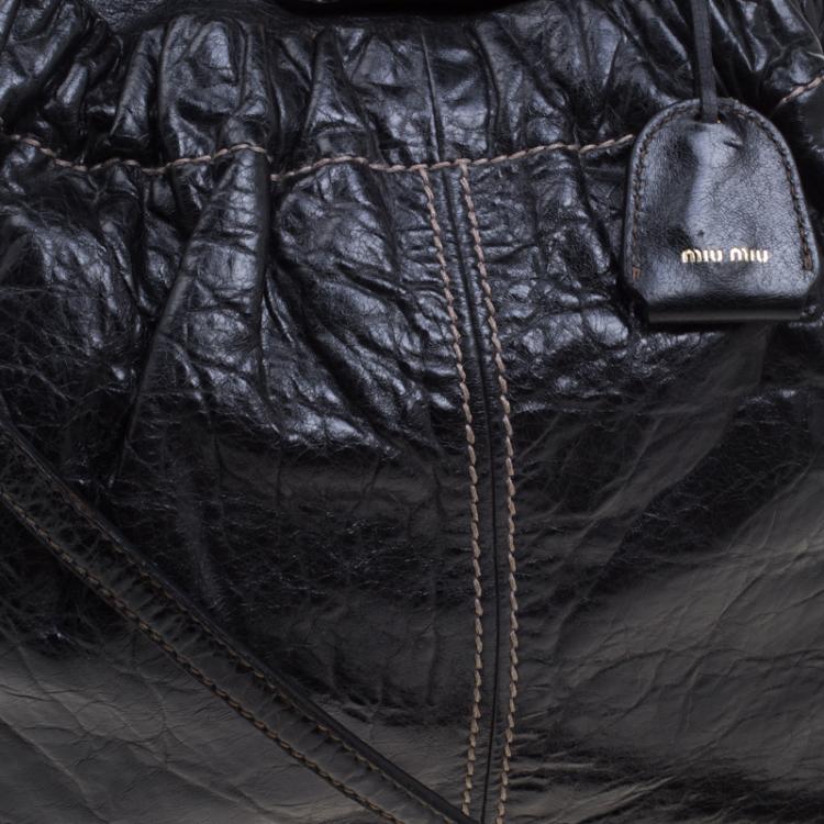 Pre Owned Miu Miu Black Vitello Lux Leather Frame Top Handle Bag