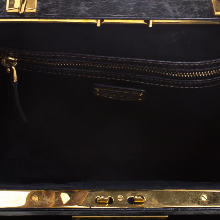 Pre Owned Miu Miu Black Vitello Lux Leather Frame Top Handle Bag