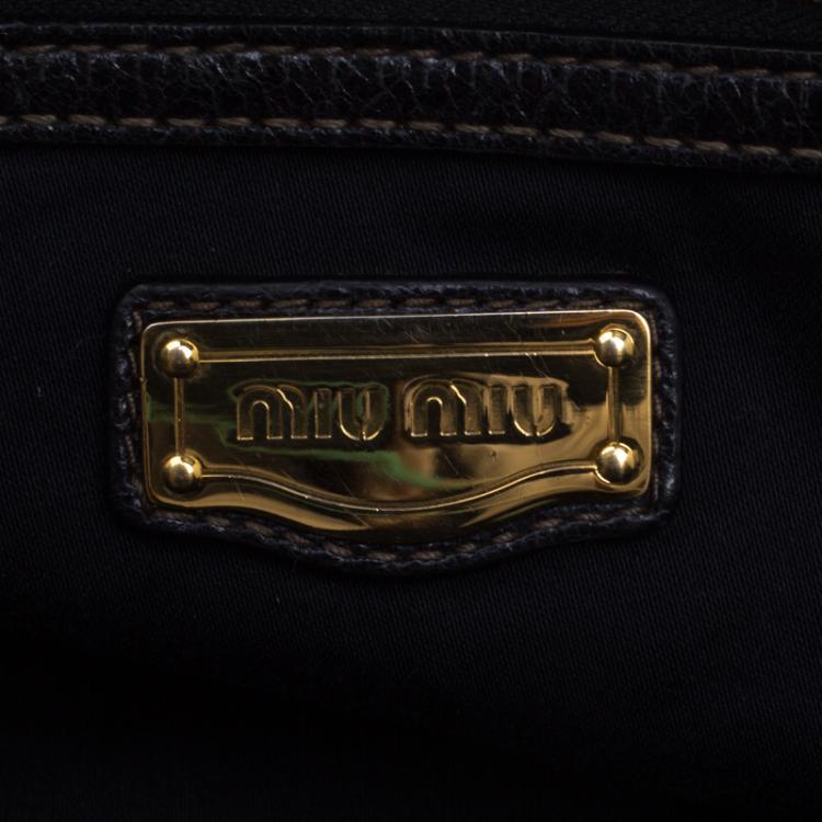 Pre Owned Miu Miu Black Vitello Lux Leather Frame Top Handle Bag