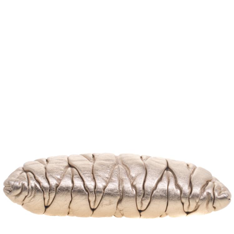 Pre Owned Miu Miu Gold Matelassé Leather Clutch