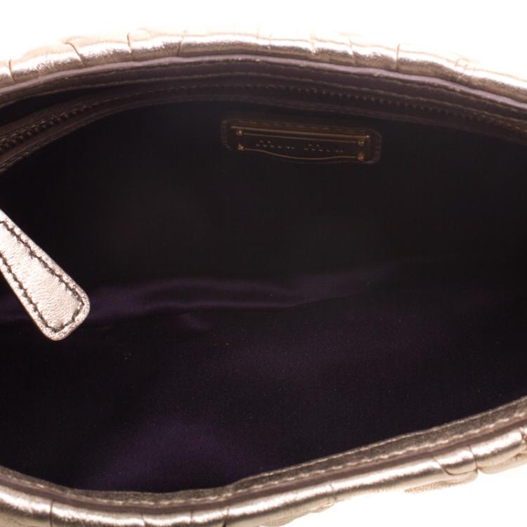 Pre Owned Miu Miu Gold Matelassé Leather Clutch