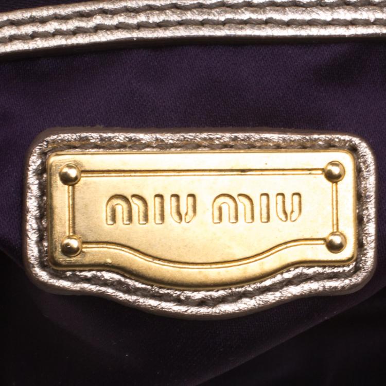 Pre Owned Miu Miu Gold Matelassé Leather Clutch