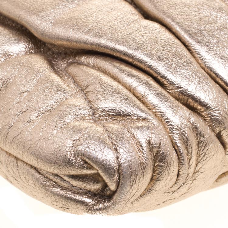 Pre Owned Miu Miu Gold Matelassé Leather Clutch