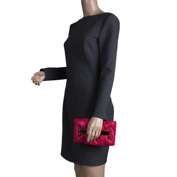 Pre Owned Miu Miu Pink Soft Leather Clutch