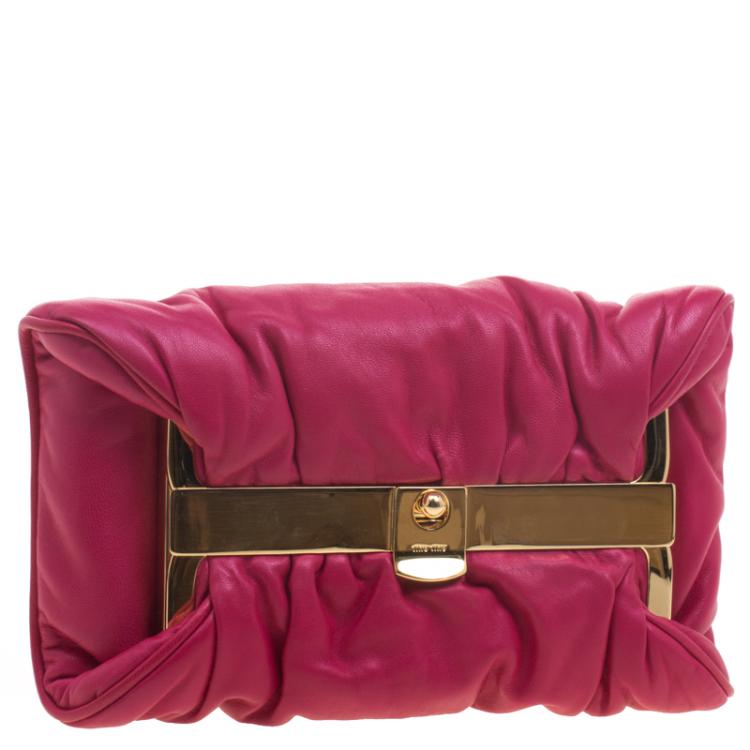 Pre Owned Miu Miu Pink Soft Leather Clutch