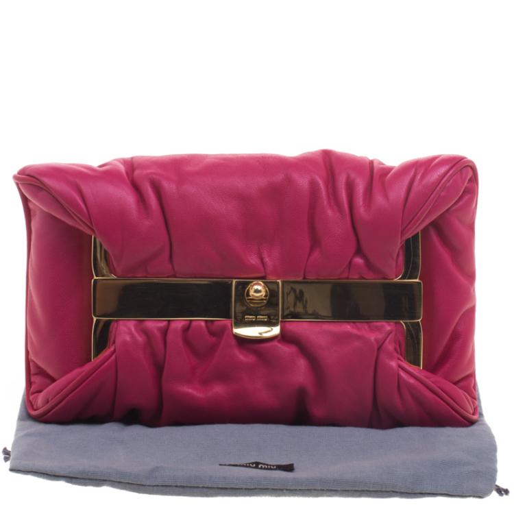 Pre Owned Miu Miu Pink Soft Leather Clutch