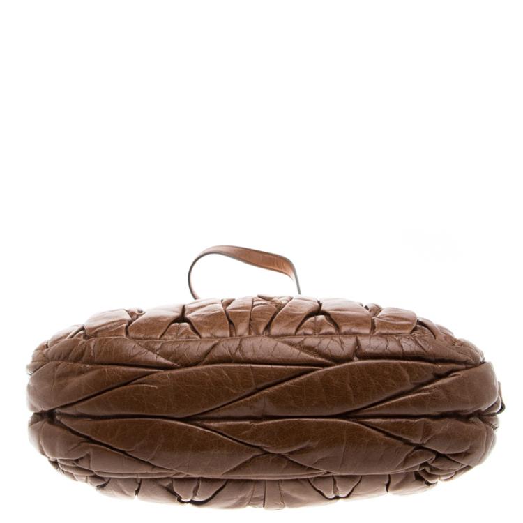 Pre Owned Miu Miu Brown Matelasse Lux Leather Small Coffer Hobo