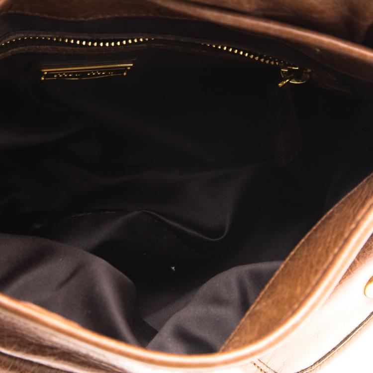 Pre Owned Miu Miu Brown Matelasse Lux Leather Small Coffer Hobo